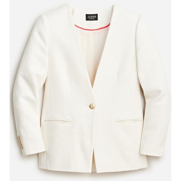 J. CREW COLLECTION Alfie Collarless Blazer Cotton Blend Boucle White {69} - Picture 2 of 7
